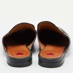 Pre Owned Gucci Black Leather Rose Embroidered Princetown Horsebit Flat Mules Size 40