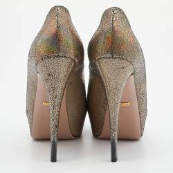 Gucci Metallic Nizza Laser Leather Peep Toe Platform Pumps Size 38