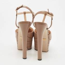 مملوكة مسبقًا Gucci Brown Leather Angel T Strap Platform Pumps Size 37.5