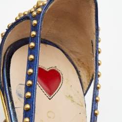 Pre Owned Gucci Metallic Blue Leather Unia Studded Pointed Toe Pumps Size 37.5