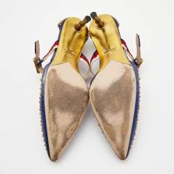 Pre Owned Gucci Metallic Blue Leather Unia Studded Pointed Toe Pumps Size 37.5