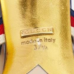 Pre Owned Gucci Metallic Blue Leather Unia Studded Pointed Toe Pumps Size 37.5