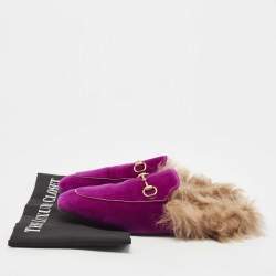 Pre Owned Gucci Purple Velvet Princetown Flat Mules Size 38