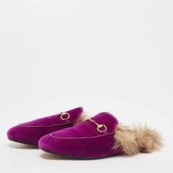 Pre Owned Gucci Purple Velvet Princetown Flat Mules Size 38