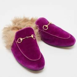 Pre Owned Gucci Purple Velvet Princetown Flat Mules Size 38