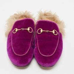 Pre Owned Gucci Purple Velvet Princetown Flat Mules Size 38