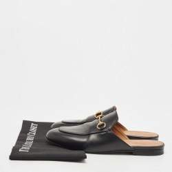 Pre Owned Gucci Black Leather Princetown Flat Mules Size 38