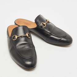 Pre Owned Gucci Black Leather Princetown Flat Mules Size 38