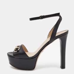 Gucci Black Leather Platform Ankle Strap Sandals Size 37.5