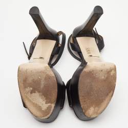 Gucci Black Leather Platform Ankle Strap Sandals Size 37.5