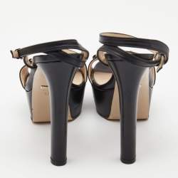 Gucci Black Leather Platform Ankle Strap Sandals Size 37.5