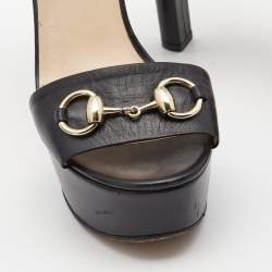 Gucci Black Leather Platform Ankle Strap Sandals Size 37.5