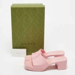 Gucci Pink Rubber Logo Platform Slides Size 36