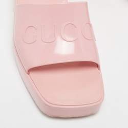 Gucci Pink Rubber Logo Platform Slides Size 36
