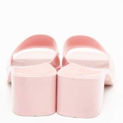 Gucci Pink Rubber Logo Platform Slides Size 36