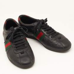 Gucci Black Guccissima Leather Web Ace Sneakers Size 37