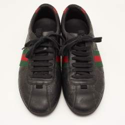 Gucci Black Guccissima Leather Web Ace Sneakers Size 37