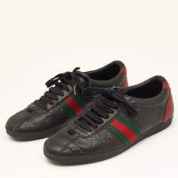 Gucci Black Guccissima Leather Web Ace Sneakers Size 37