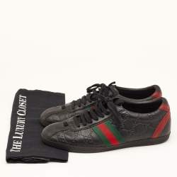 Gucci Black Guccissima Leather Web Ace Sneakers Size 37