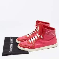 Pre Owned Gucci Pink/Red Guccissima Leather Studded Coda High Top Sneakers Size 41