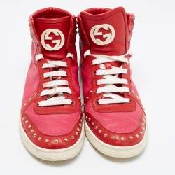 Pre Owned Gucci Pink/Red Guccissima Leather Studded Coda High Top Sneakers Size 41