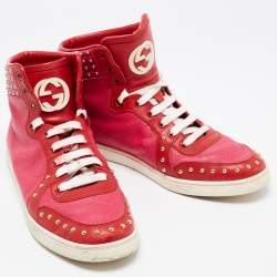 Pre Owned Gucci Pink/Red Guccissima Leather Studded Coda High Top Sneakers Size 41