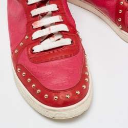 Pre Owned Gucci Pink/Red Guccissima Leather Studded Coda High Top Sneakers Size 41
