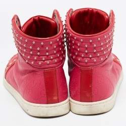 Pre Owned Gucci Pink/Red Guccissima Leather Studded Coda High Top Sneakers Size 41