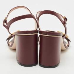 Gucci Burgundy Leather GG Marmont Block Heel Ankle Strap Sandals Size 40