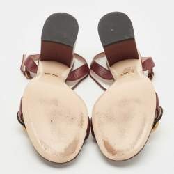 Gucci Burgundy Leather GG Marmont Block Heel Ankle Strap Sandals Size 40