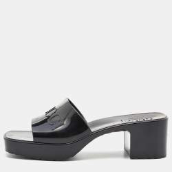 Gucci Black Rubber Logo Platform Slide Sandals Size 35