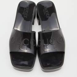 Gucci Black Rubber Logo Platform Slide Sandals Size 35