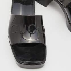 Gucci Black Rubber Logo Platform Slide Sandals Size 35