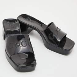 Gucci Black Rubber Logo Platform Slide Sandals Size 35