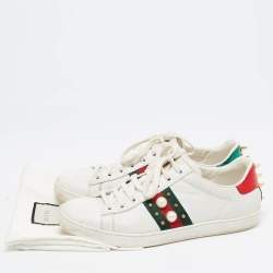 Gucci White Leather Faux Pearl and Spike Embellished Ace Sneakers Size 38.5