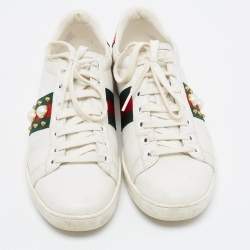 Gucci White Leather Faux Pearl and Spike Embellished Ace Sneakers Size 38.5