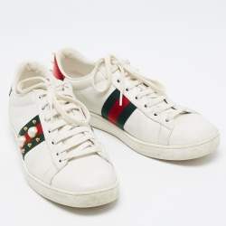 Gucci White Leather Faux Pearl and Spike Embellished Ace Sneakers Size 38.5
