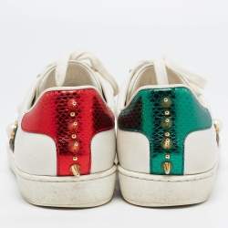 Gucci White Leather Faux Pearl and Spike Embellished Ace Sneakers Size 38.5