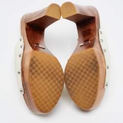 Gucci Off White Leather Horsebit Wooden Clogs Size 40