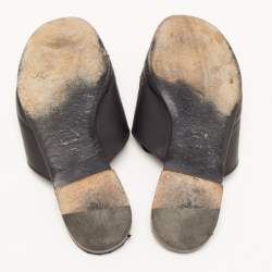 Gucci Black Leather Horsebit Flat Slides Size 38