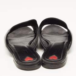 Gucci Black Leather Horsebit Flat Slides Size 38
