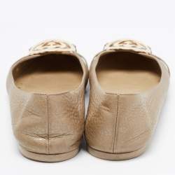 Pre Owned Gucci Metallic Leather Interlocking G Buckle Ballet Flats Size 37.5