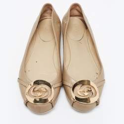 Pre Owned Gucci Metallic Leather Interlocking G Buckle Ballet Flats Size 37.5