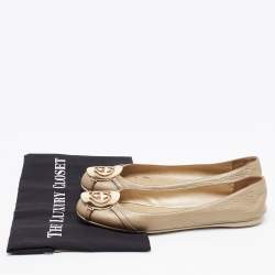 Pre Owned Gucci Metallic Leather Interlocking G Buckle Ballet Flats Size 37.5