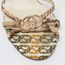 مملوكة مسبقًا صندل غوتشي جي جي جلد ثعبان بني بسيور مقاس 40