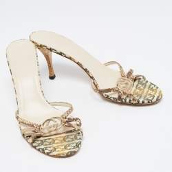 مملوكة مسبقًا صندل غوتشي جي جي جلد ثعبان بني بسيور مقاس 40