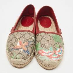 Gucci Beige Flora Print Coated Canvas and Leather Slip On Espadrilles Size 39