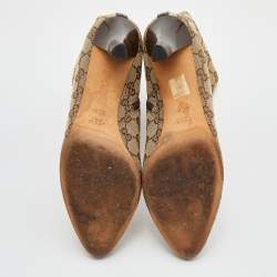 Pre Owned Gucci Beige/Brown GG Canvas Ankle Booties Size 39.5