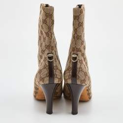 Pre Owned Gucci Beige/Brown GG Canvas Ankle Booties Size 39.5