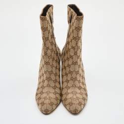 Pre Owned Gucci Beige/Brown GG Canvas Ankle Booties Size 39.5